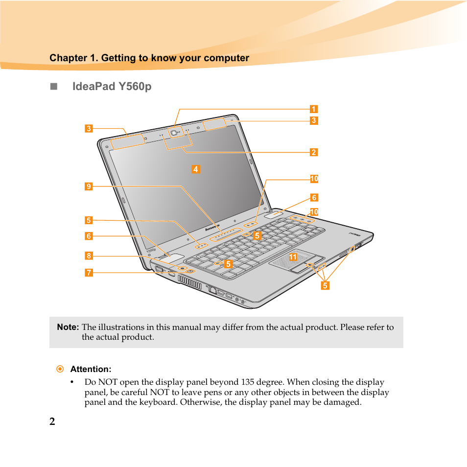 Ideapad y560p, Chapter 1. getting to know your computer | Lenovo IDEAPAD Y560P User Manual | Page 16 / 145