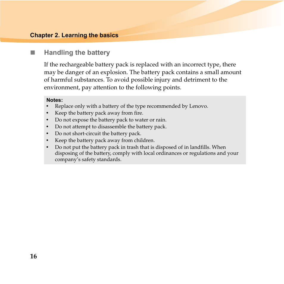 Handling the battery | Lenovo IDEAPAD Y560P User Manual | Page 30 / 145