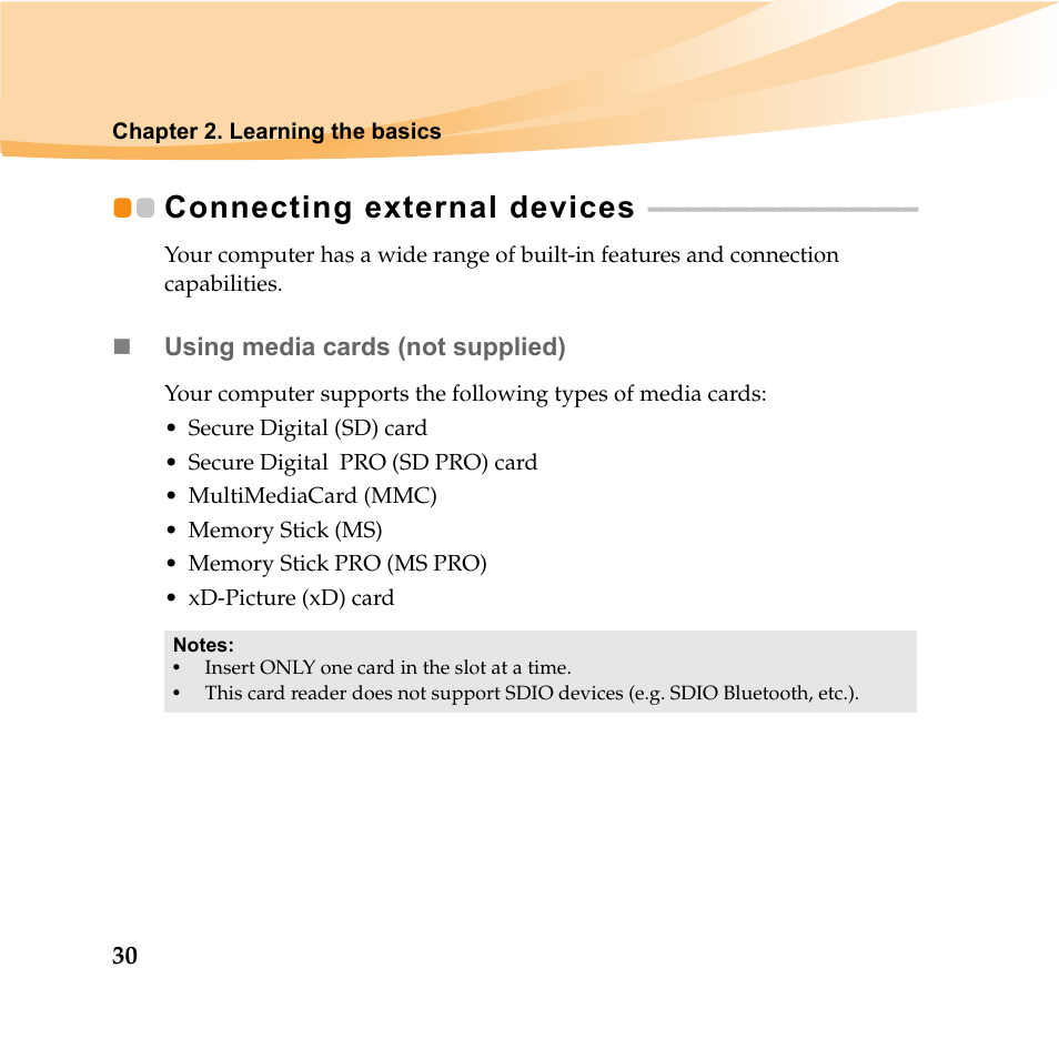 Connecting external devices | Lenovo IDEAPAD Y560P User Manual | Page 44 / 145