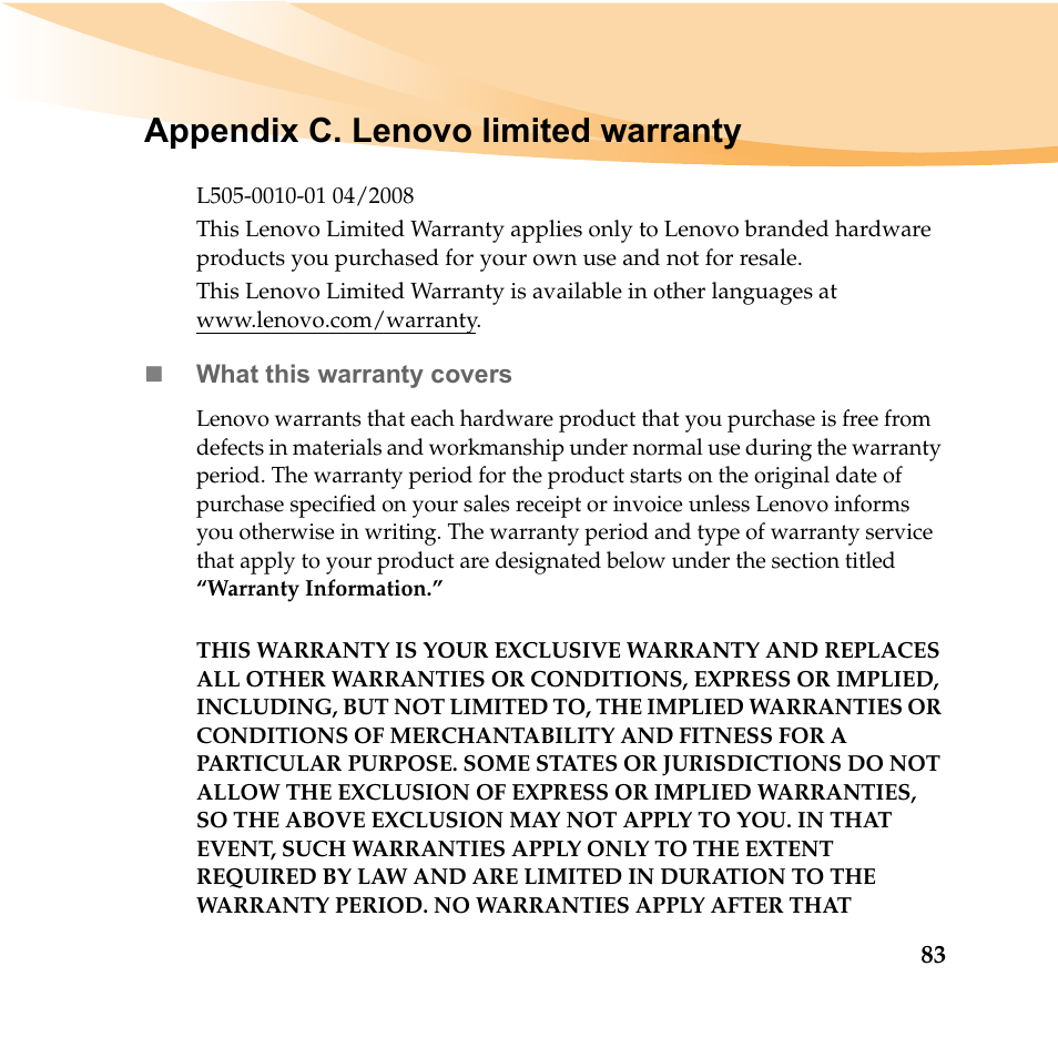 Appendix c. lenovo limited warranty | Lenovo IDEAPAD Y560P User Manual | Page 97 / 145