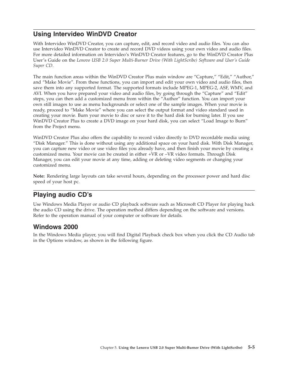 Using intervideo windvd creator, Playing audio cd’s, Windows 2000 | Using, Intervideo, Windvd, Creator, Playing, Audio, Cd’s | Lenovo 41N5631 User Manual | Page 31 / 68