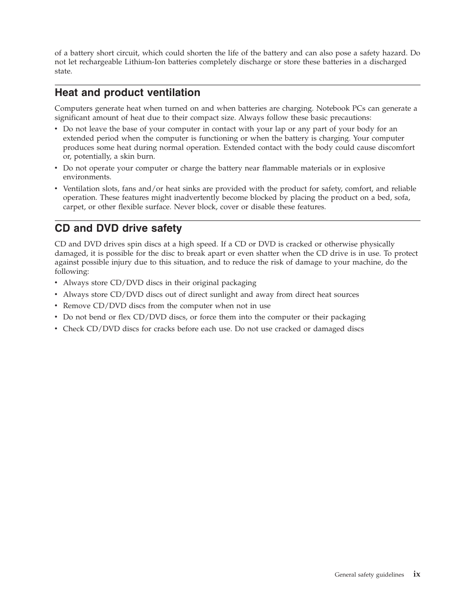 Heat and product ventilation, Cd and dvd drive safety, Heat | Product, Ventilation, Drive, Safety | Lenovo C500 User Manual | Page 11 / 92