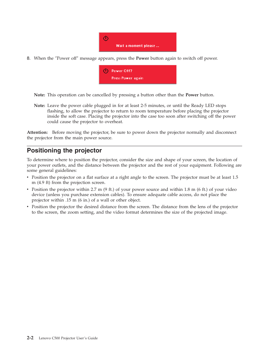 Positioning the projector, Positioning, Projector | Lenovo C500 User Manual | Page 22 / 92