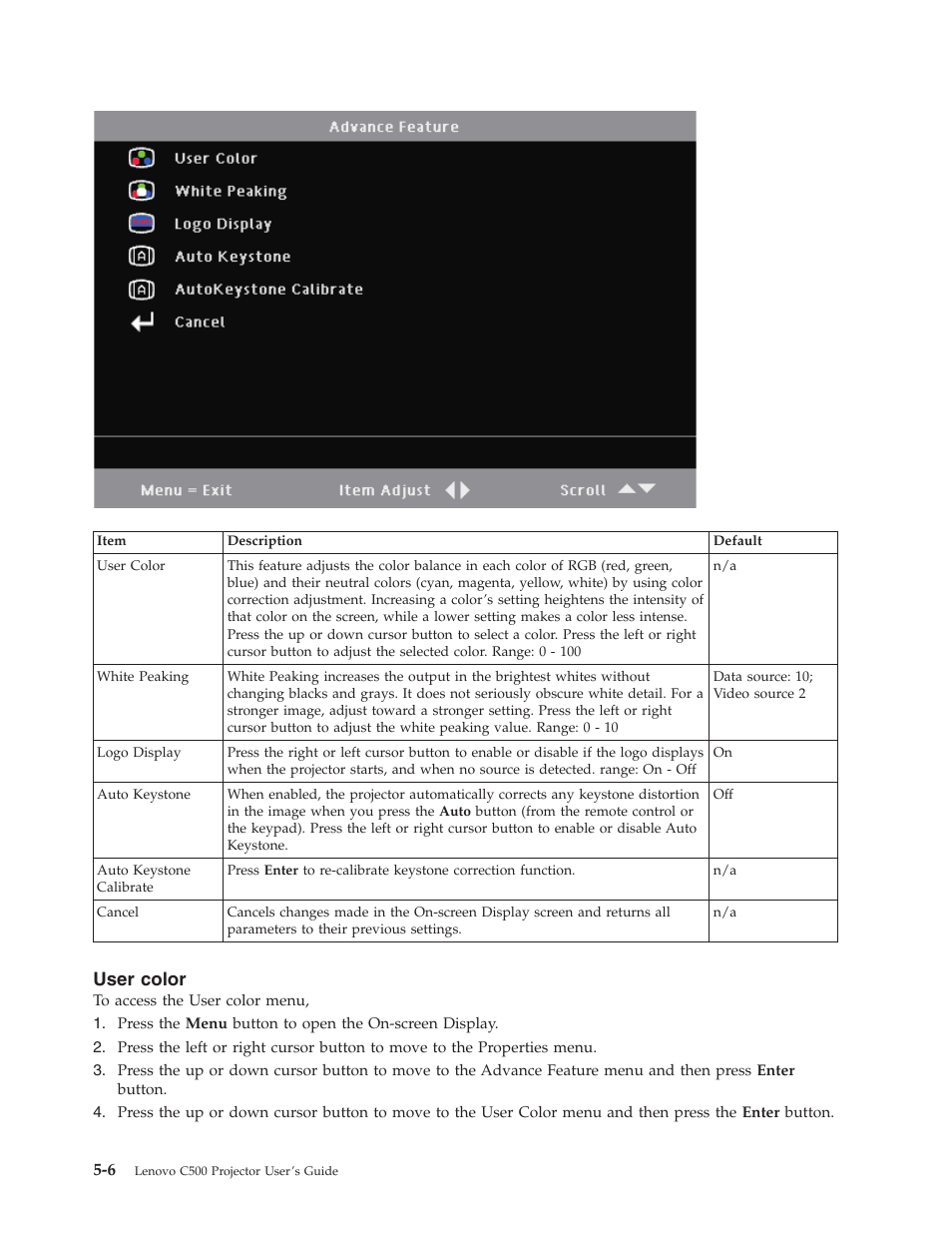 User color, User, Color | Lenovo C500 User Manual | Page 38 / 92