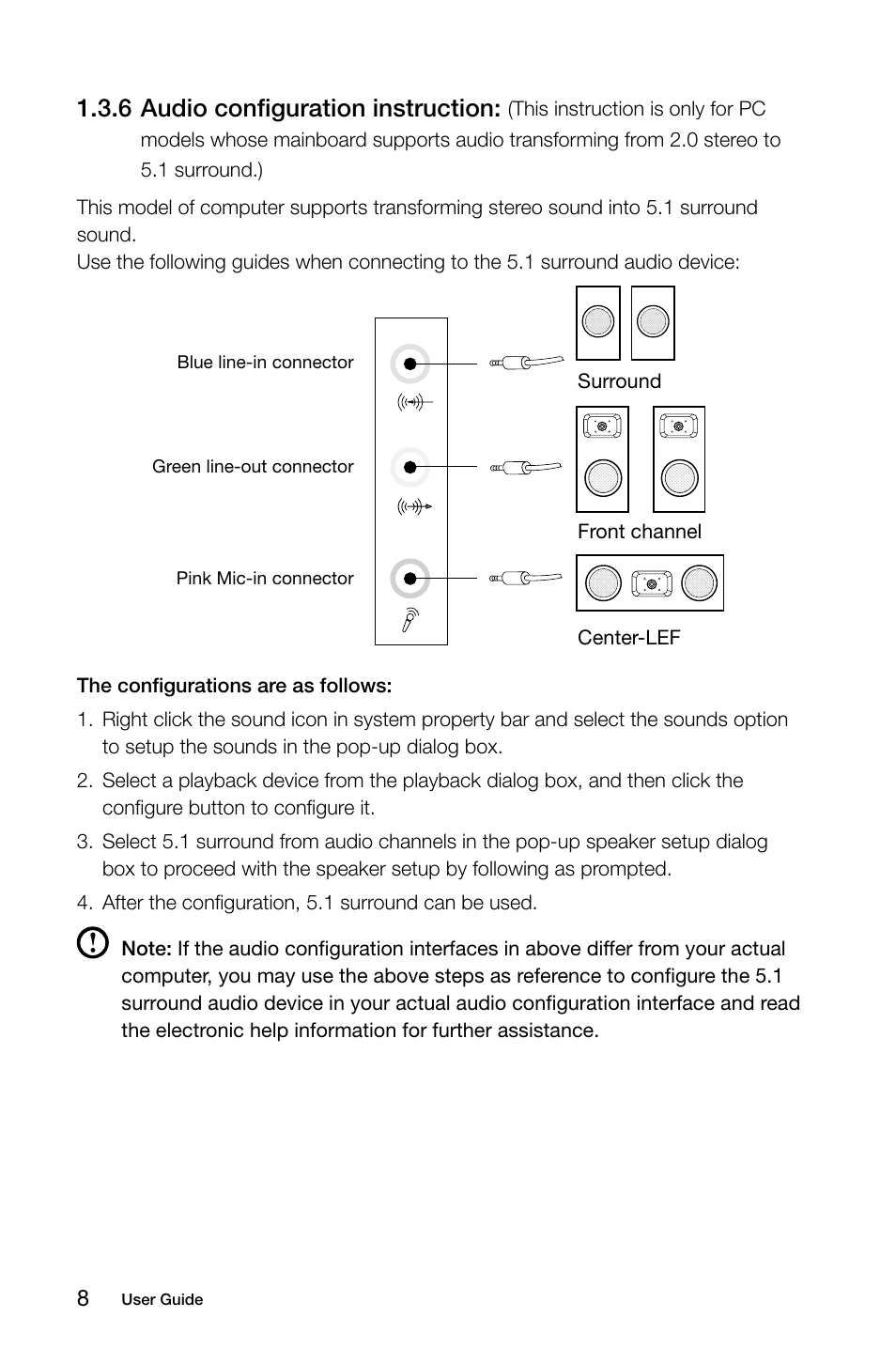 6 audio configuration instruction | Lenovo 10041-10049 User Manual | Page 13 / 35