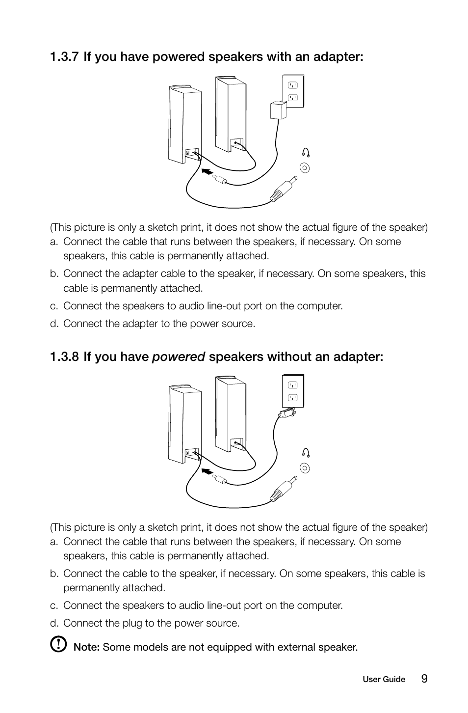 7 if you have powered speakers with an adapter, 8 if you have powered speakers without an adapter | Lenovo 10041-10049 User Manual | Page 14 / 35