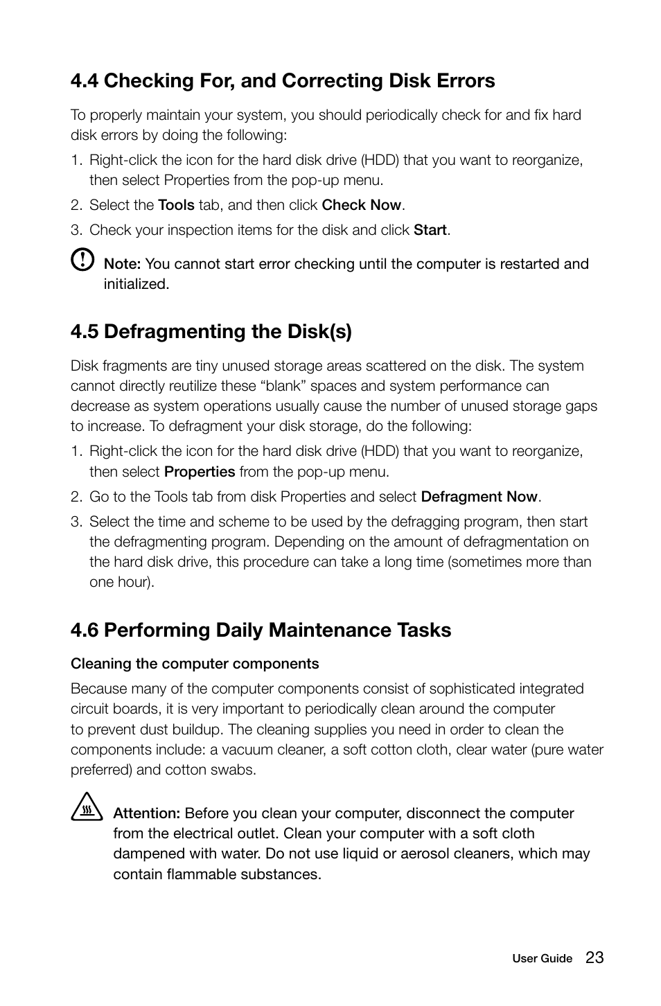 4 checking for, and correcting disk errors, 5 defragmenting the disk(s), 6 performing daily maintenance tasks | Lenovo 10041-10049 User Manual | Page 28 / 35