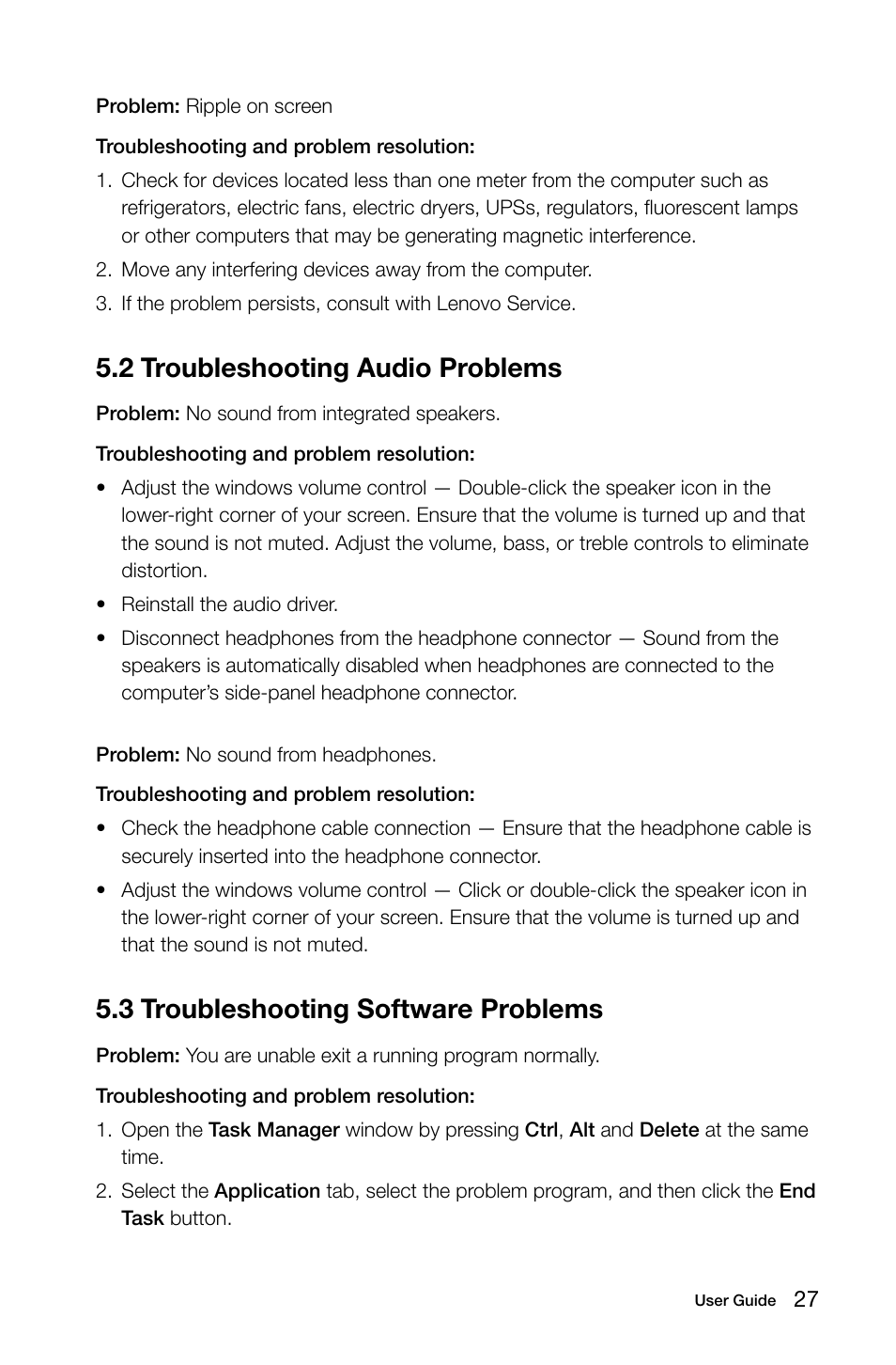 2 troubleshooting audio problems, 3 troubleshooting software problems | Lenovo 10041-10049 User Manual | Page 32 / 35
