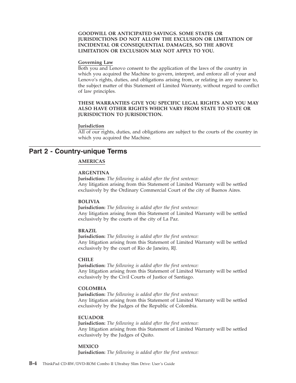 Part 2 - country-unique terms, Part, Country-unique | Terms | Lenovo ThinkPad 40Y8626 User Manual | Page 34 / 58