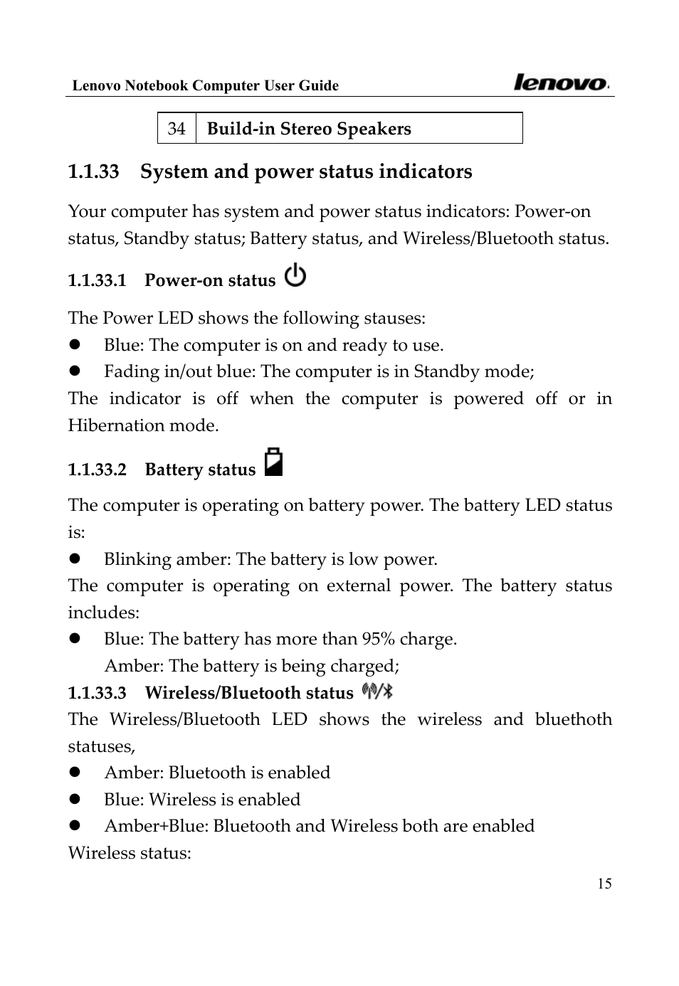 33 system and power status indicators | Lenovo 3000 Series User Manual | Page 15 / 66