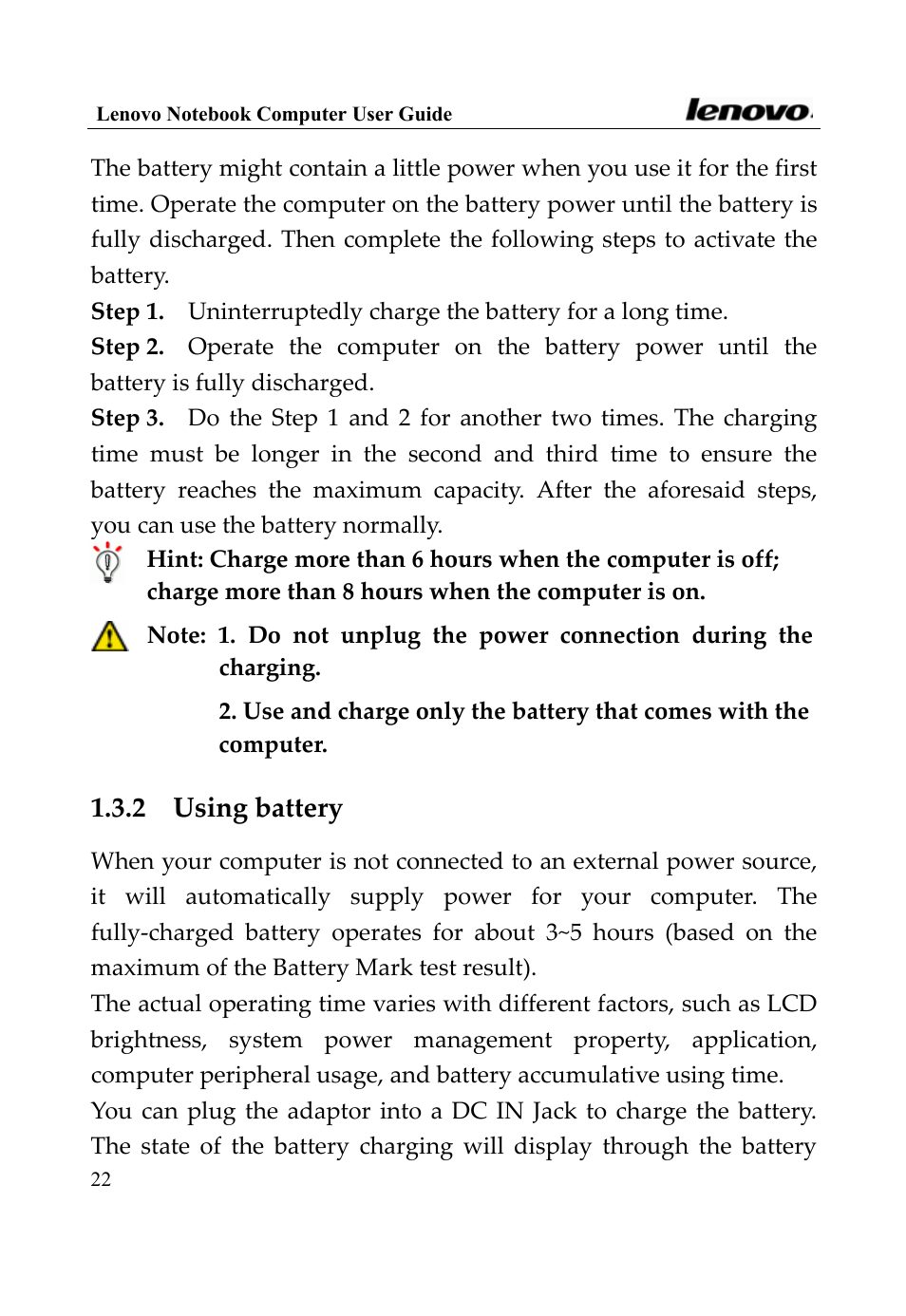2 using battery | Lenovo 3000 Series User Manual | Page 22 / 66