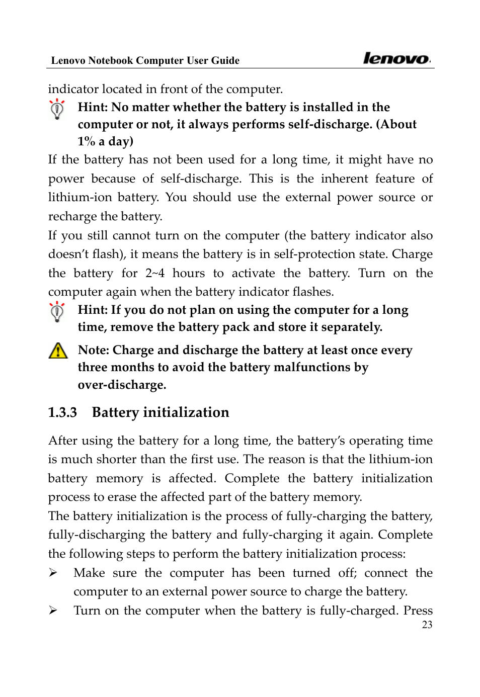 3 battery initialization | Lenovo 3000 Series User Manual | Page 23 / 66