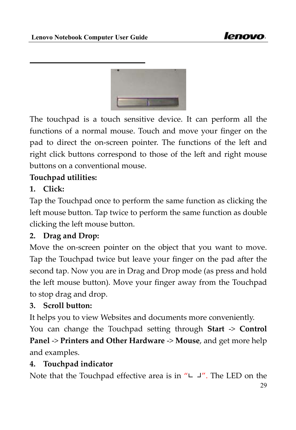 6 using the touchpad | Lenovo 3000 Series User Manual | Page 29 / 66