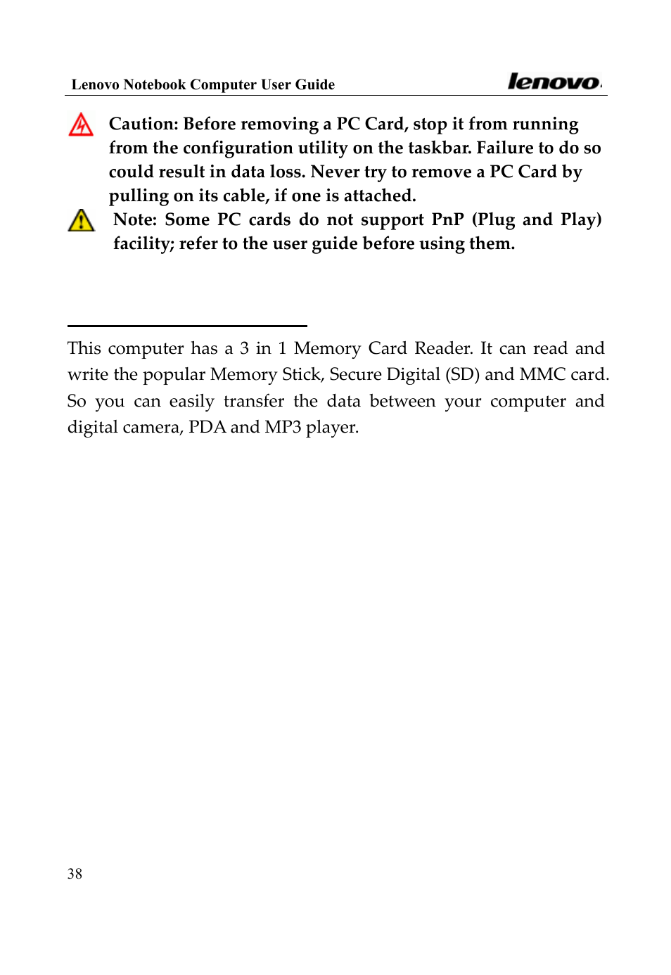 7 using card reader | Lenovo 3000 Series User Manual | Page 38 / 66