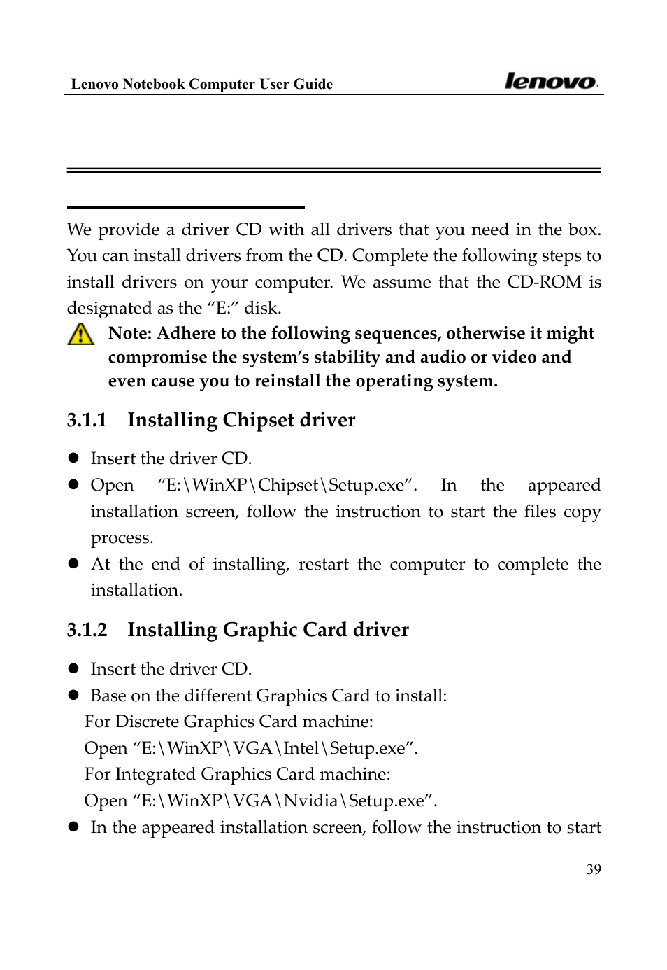 Chapter 3 system configuration, 1 installing drivers | Lenovo 3000 Series User Manual | Page 39 / 66