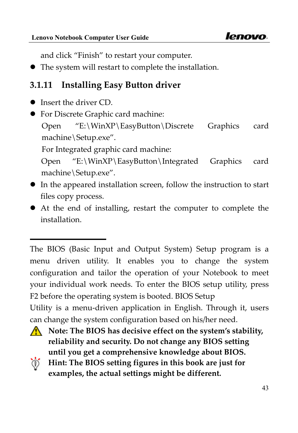 2 bios setup | Lenovo 3000 Series User Manual | Page 43 / 66