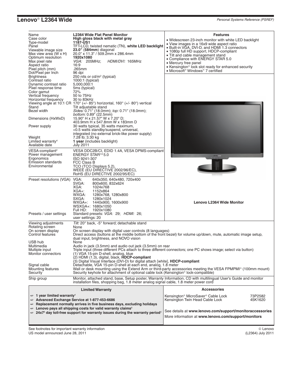 Lenovo l2364 wide, Lenovo, L2364 wide | Lenovo L2363D User Manual | Page 13 / 15