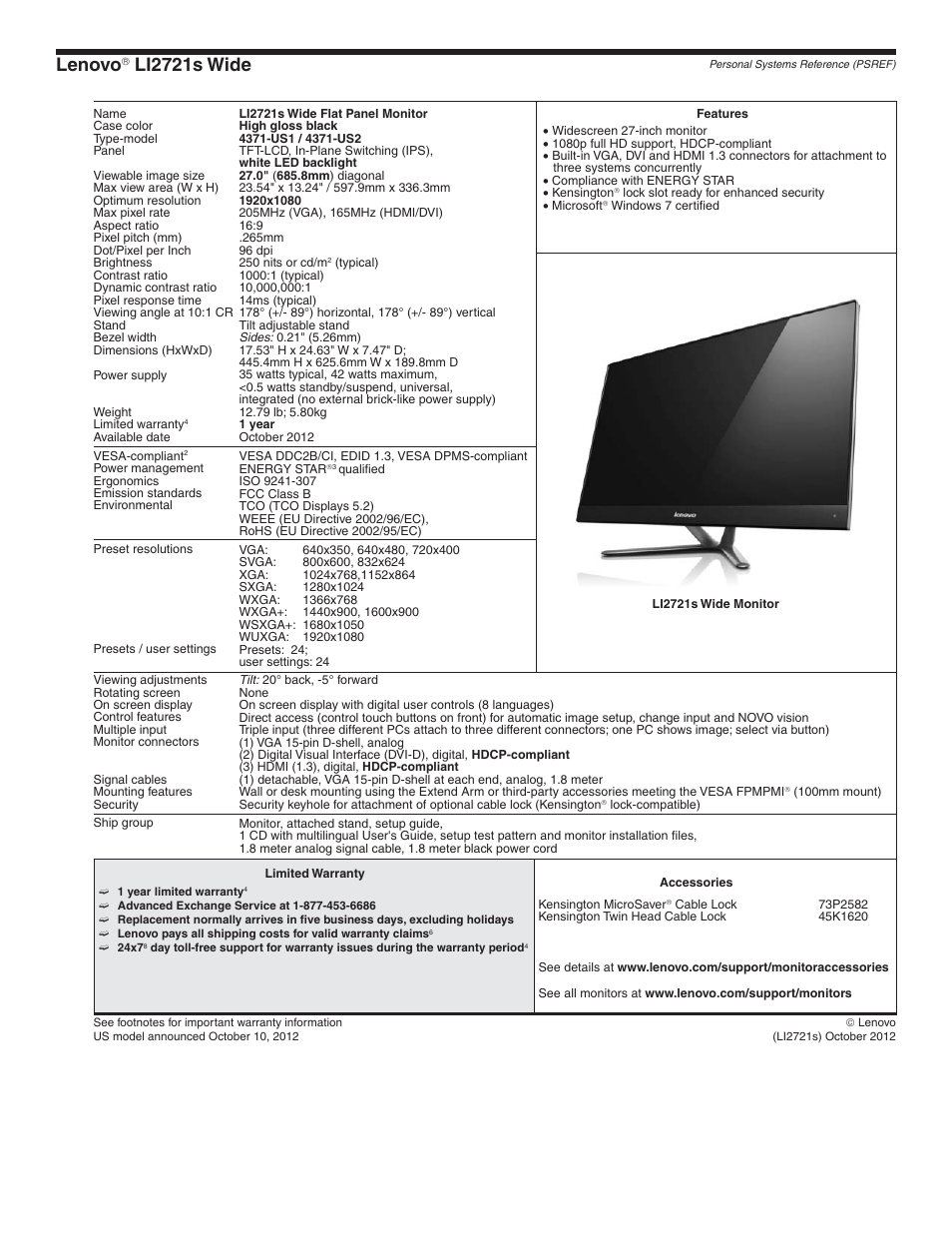 Lenovo li2721s wide, Lenovo, Li2721s wide | Lenovo L2363D User Manual | Page 14 / 15