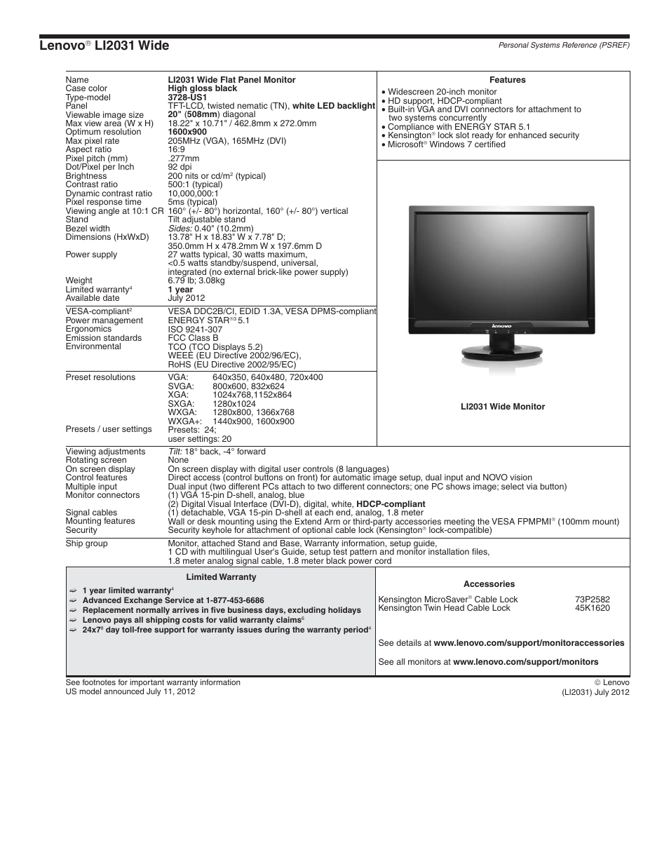 Lenovo li2031 wide, Lenovo, Li2031 wide | Lenovo L2363D User Manual | Page 4 / 15