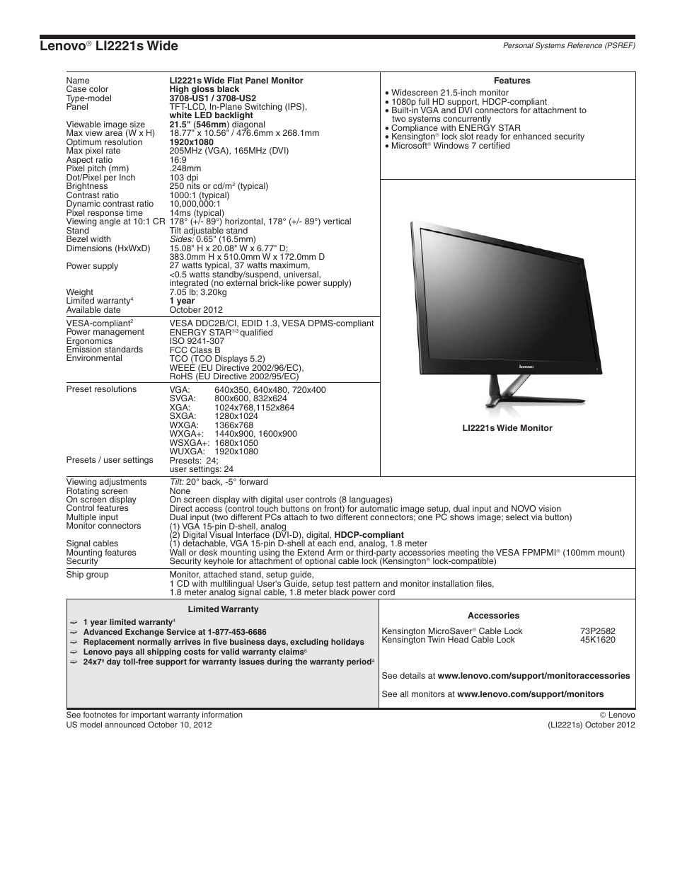 Lenovo li2221s wide, Lenovo, Li2221s wide | Lenovo L2363D User Manual | Page 5 / 15