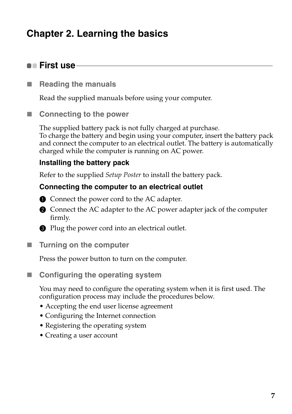 Chapter 2. learning the basics, First use | Lenovo S300 User Manual | Page 11 / 43