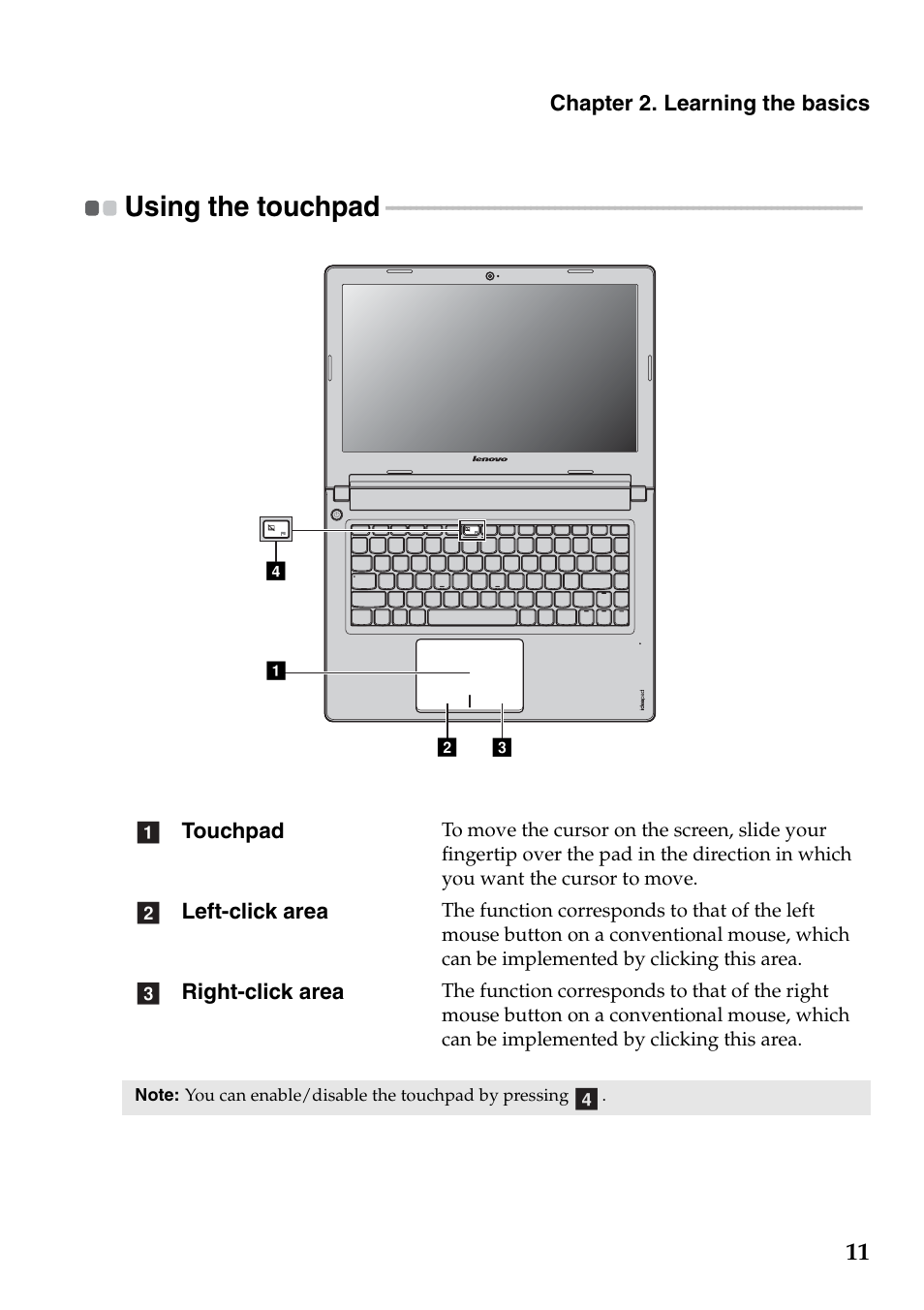 Using the touchpad | Lenovo S300 User Manual | Page 15 / 43