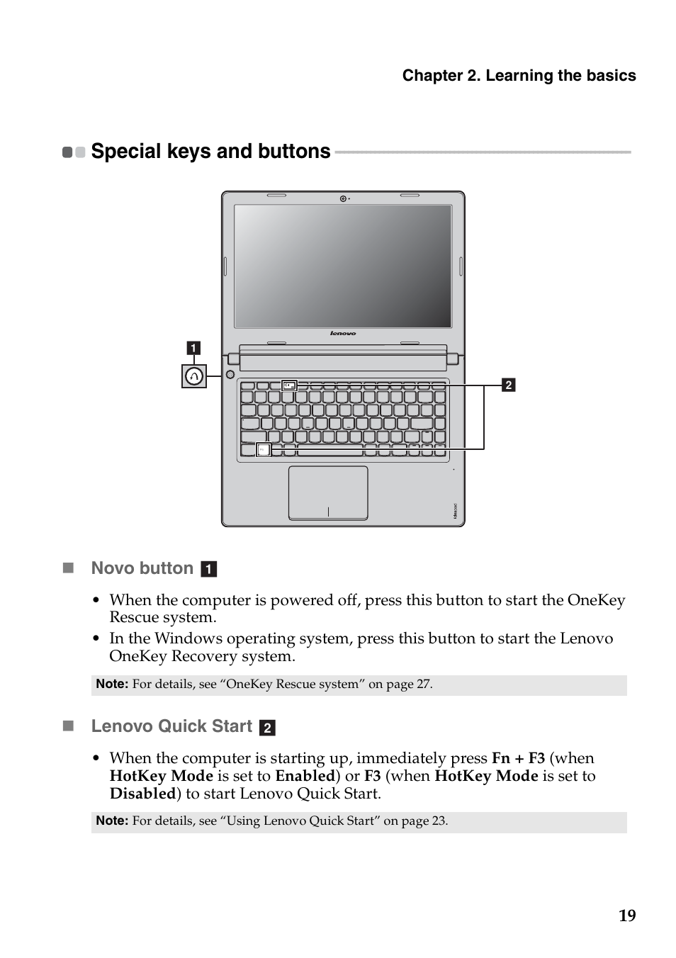 Special keys and buttons | Lenovo S300 User Manual | Page 23 / 43