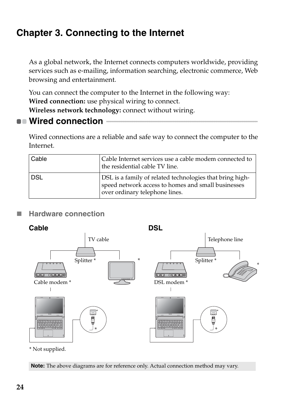 Chapter 3. connecting to the internet, Wired connection | Lenovo S300 User Manual | Page 28 / 43