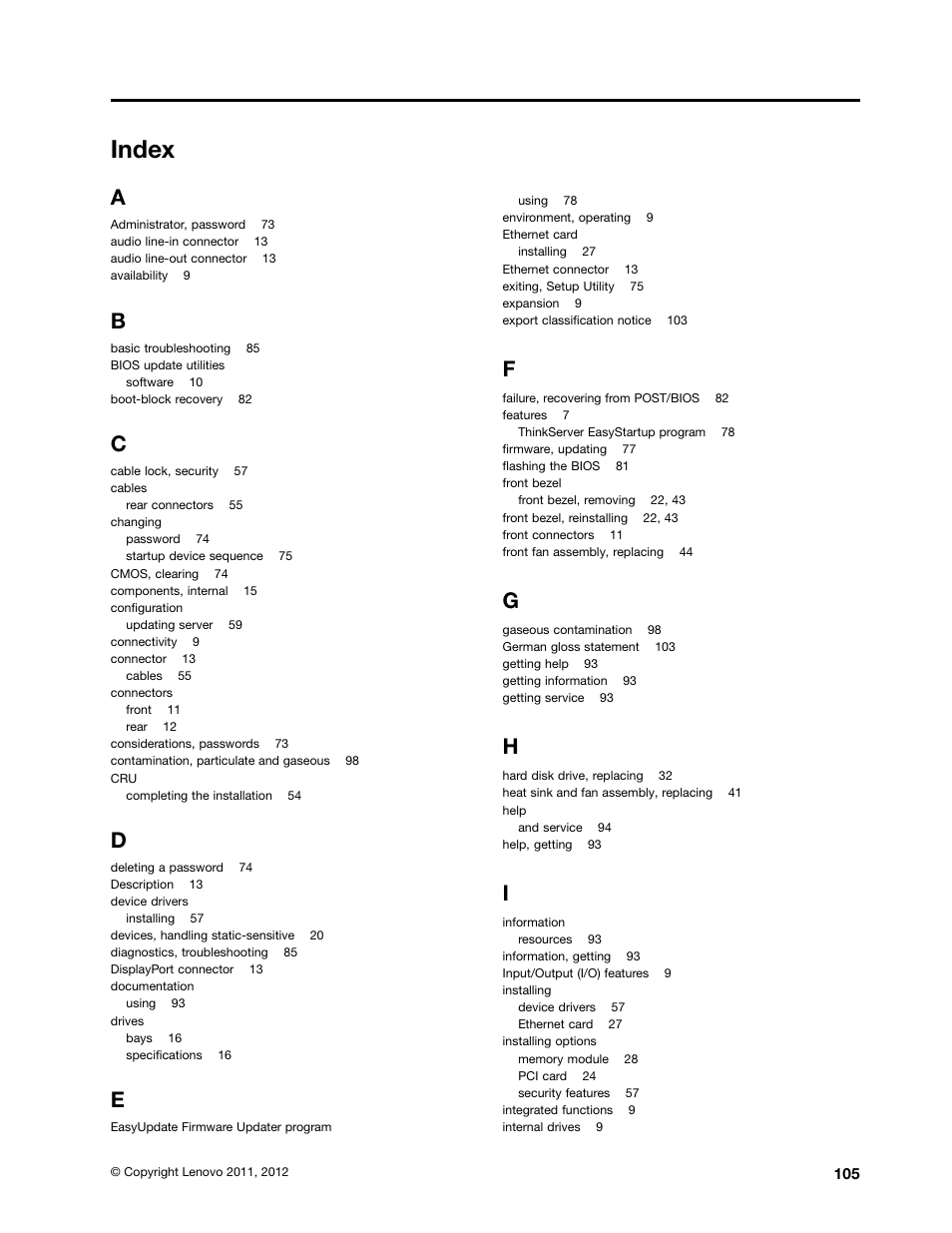 Index | Lenovo TS130 User Manual | Page 117 / 122