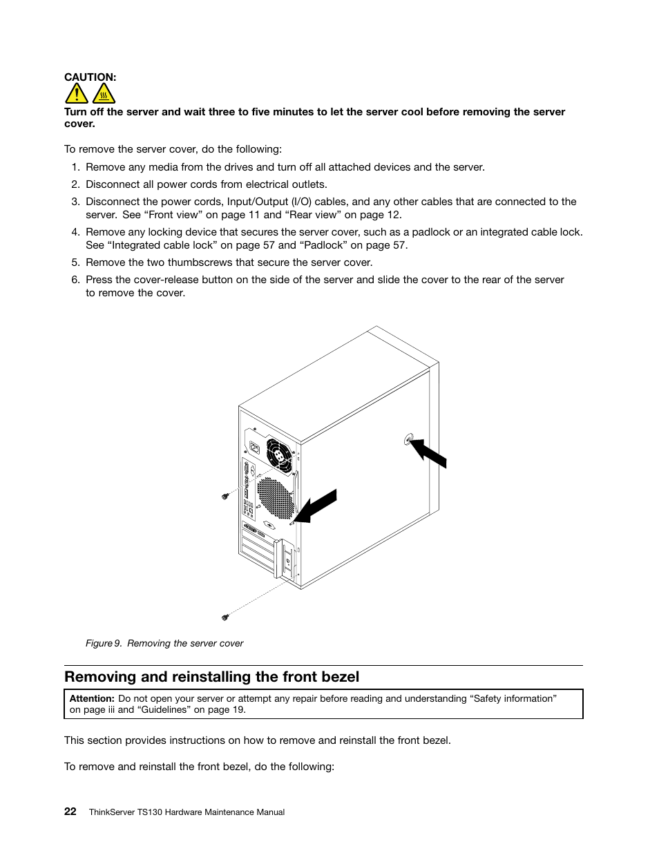 Removing and reinstalling the front bezel | Lenovo TS130 User Manual | Page 34 / 122