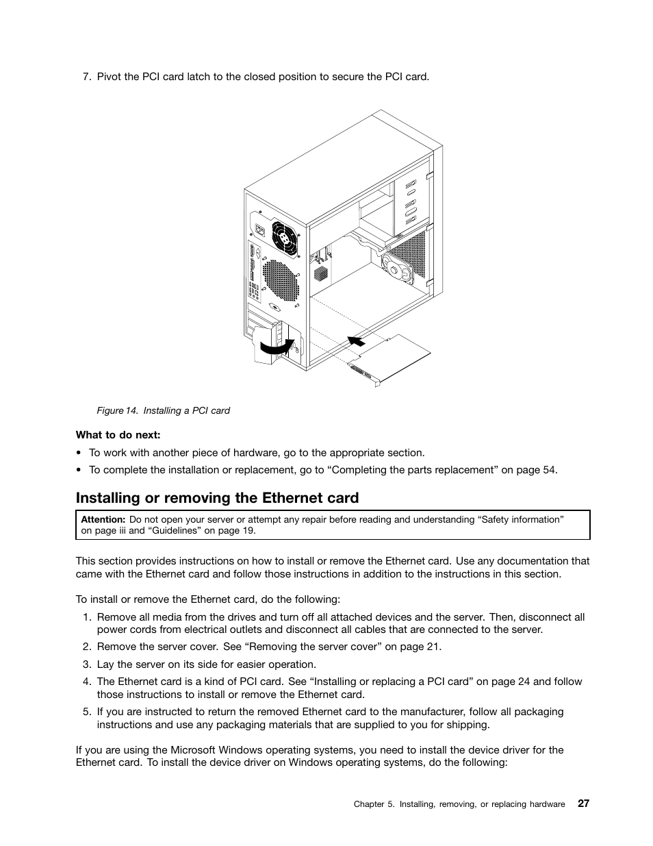 Installing or removing the ethernet card | Lenovo TS130 User Manual | Page 39 / 122