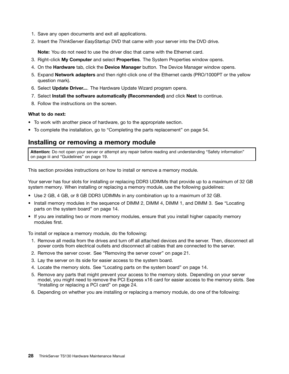 Installing or removing a memory module | Lenovo TS130 User Manual | Page 40 / 122