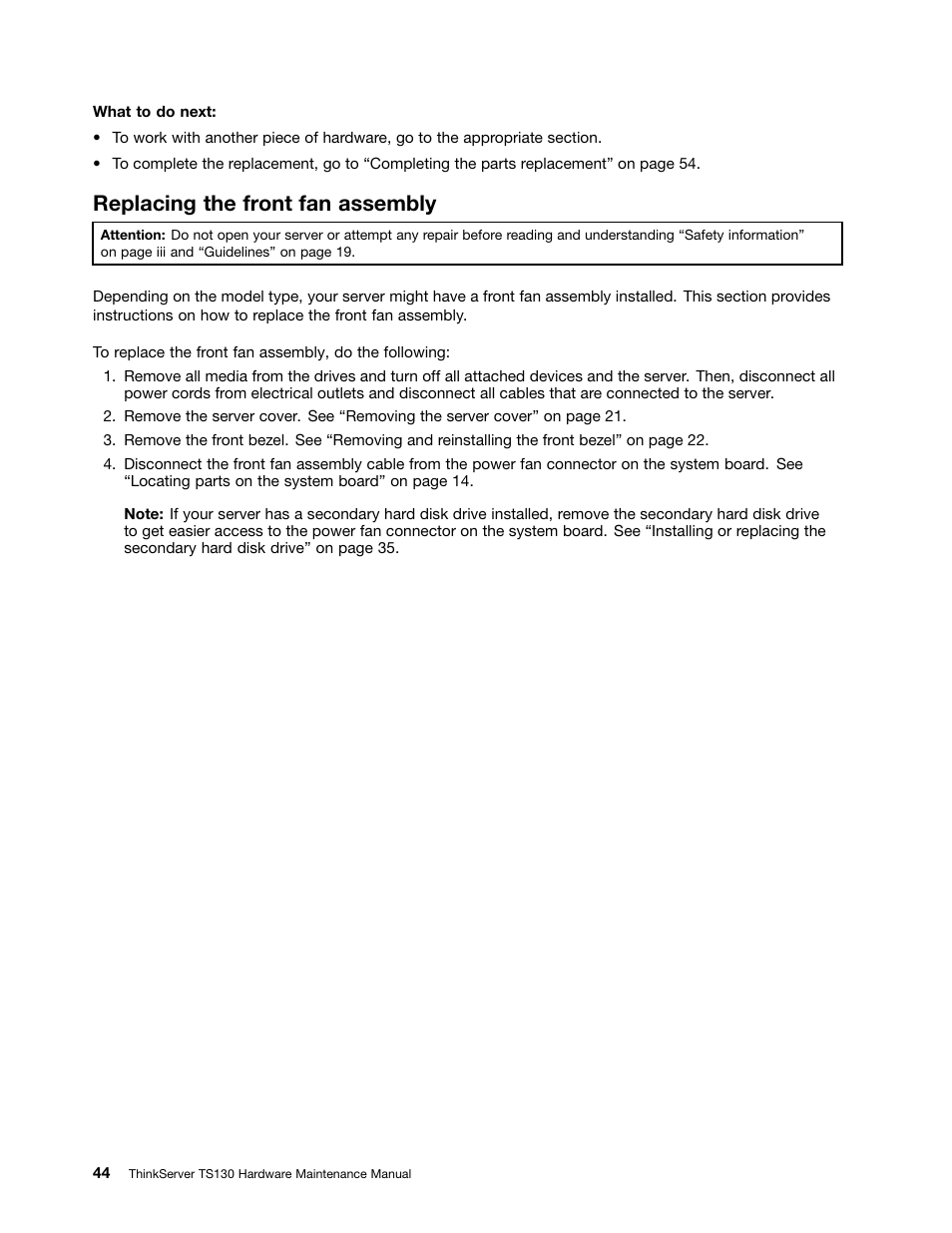 Replacing the front fan assembly | Lenovo TS130 User Manual | Page 56 / 122