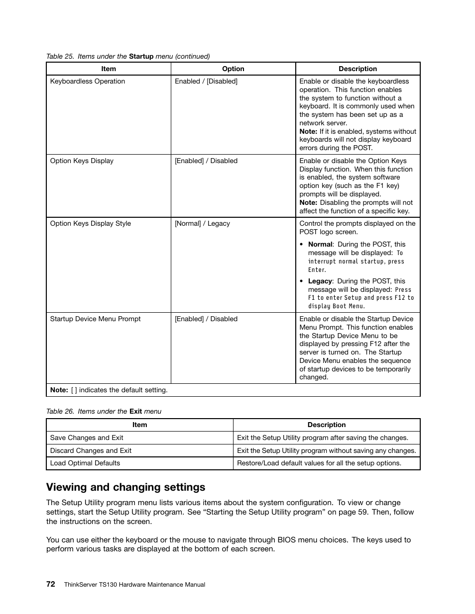 Viewing and changing settings | Lenovo TS130 User Manual | Page 84 / 122