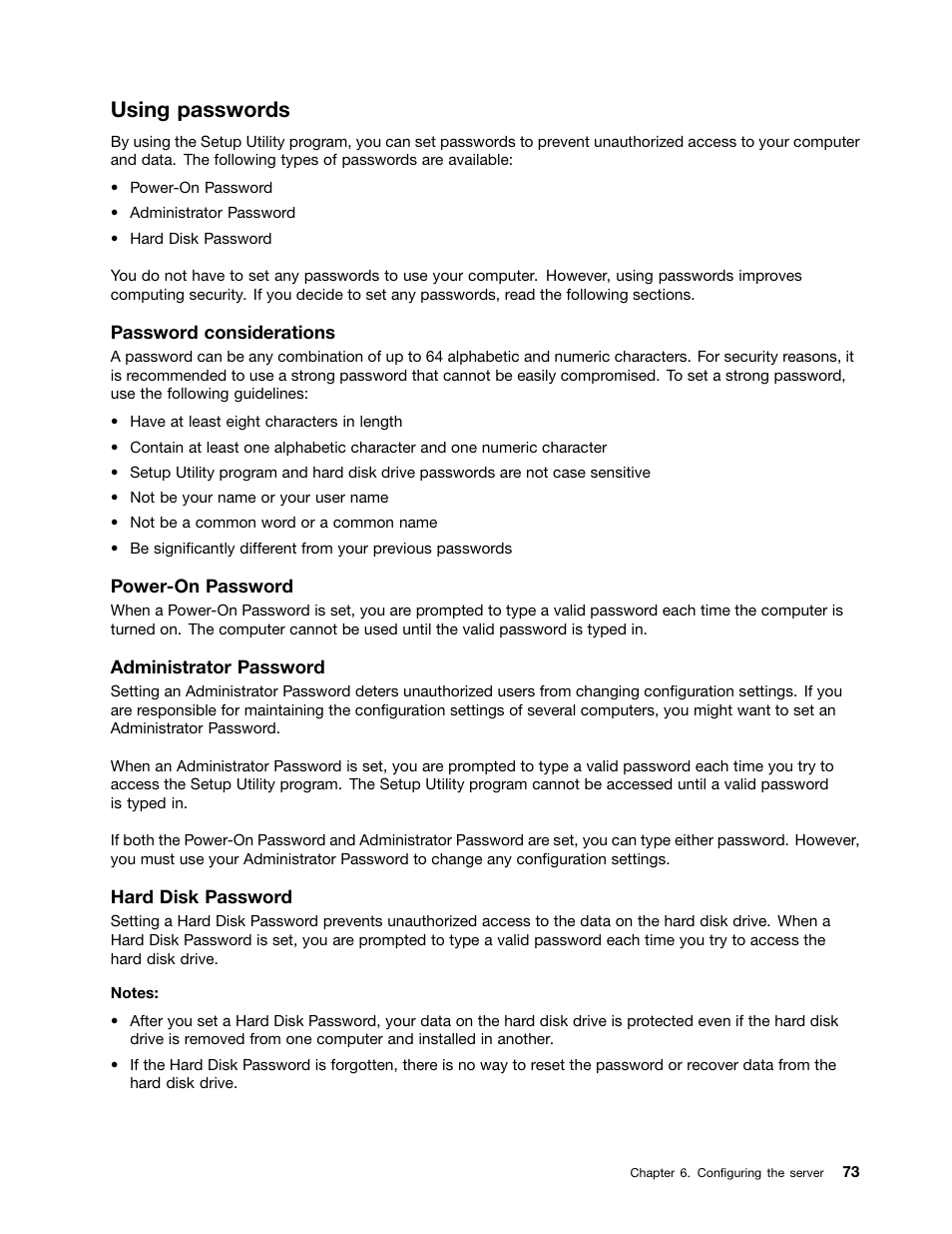 Using passwords | Lenovo TS130 User Manual | Page 85 / 122