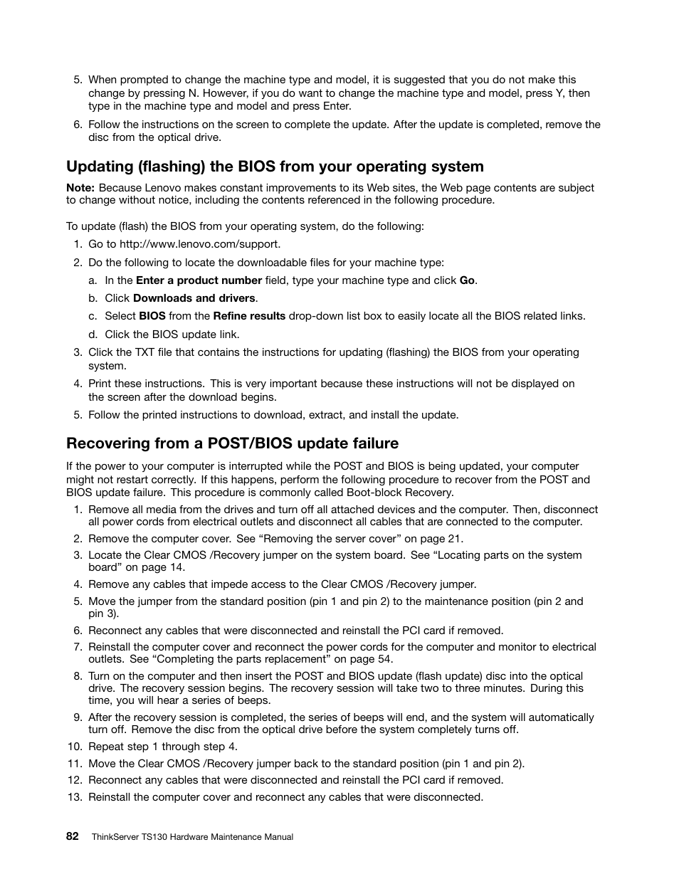 Recovering from a post/bios update failure | Lenovo TS130 User Manual | Page 94 / 122