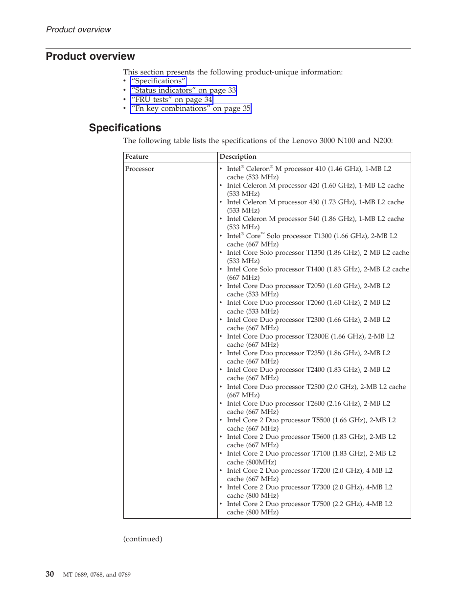 Product overview, Specifications, Product | Overview | Lenovo 3000 N200 User Manual | Page 36 / 165