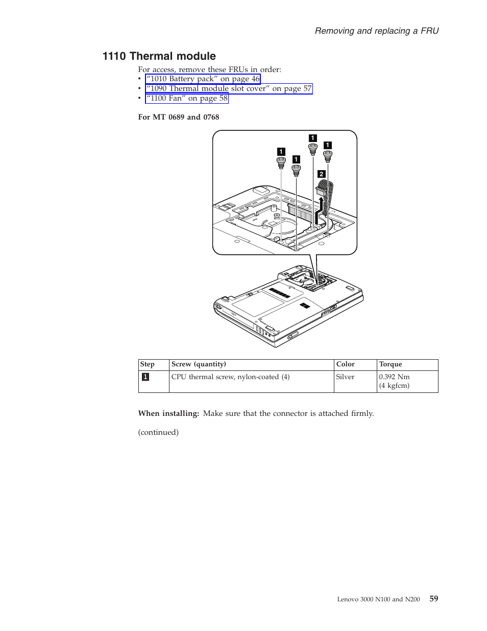 1110 thermal module, Thermal, Module | Lenovo 3000 N200 User Manual | Page 65 / 165