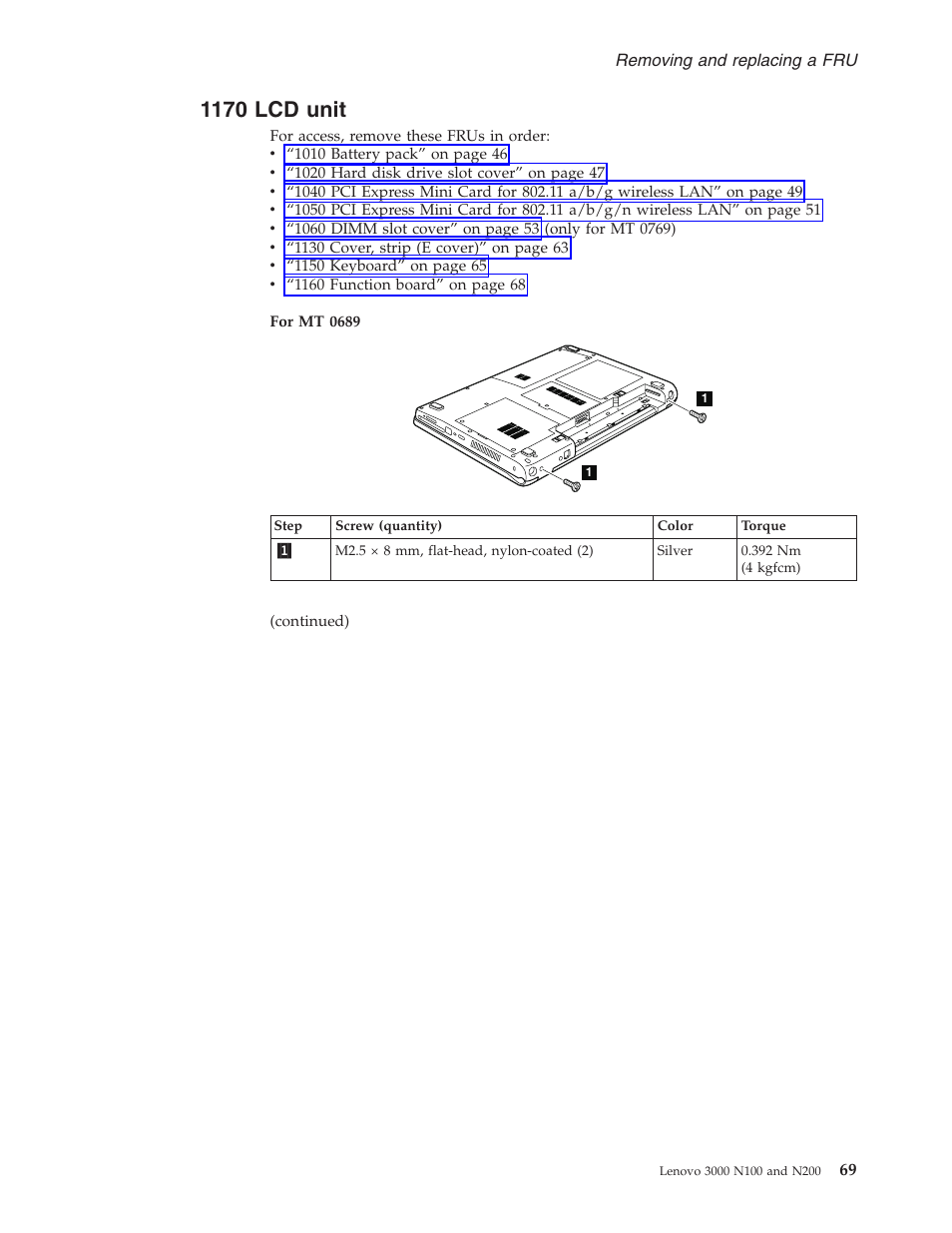 1170 lcd unit, Unit | Lenovo 3000 N200 User Manual | Page 75 / 165