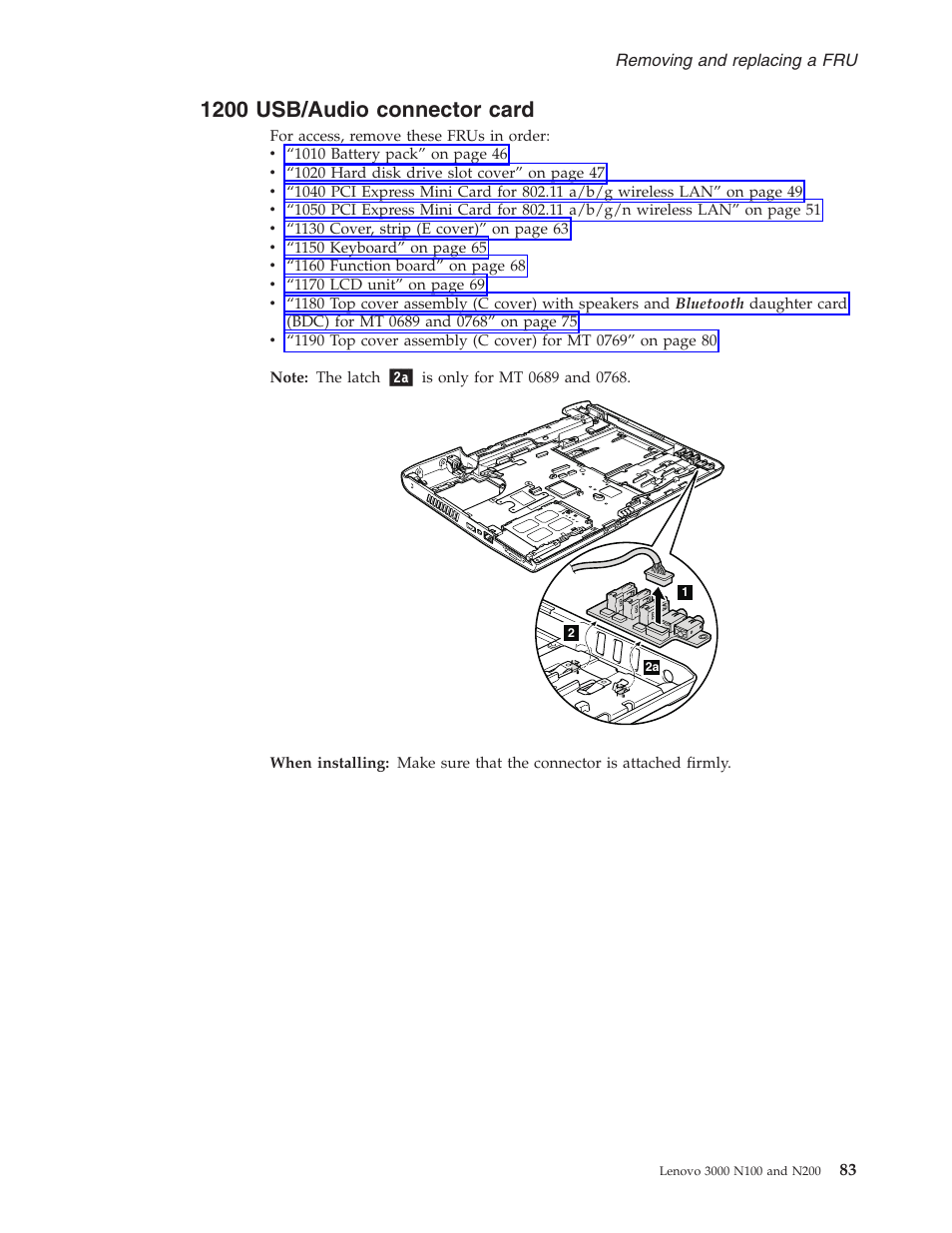 1200 usb/audio connector card, Usb/audio, Connector | Card | Lenovo 3000 N200 User Manual | Page 89 / 165