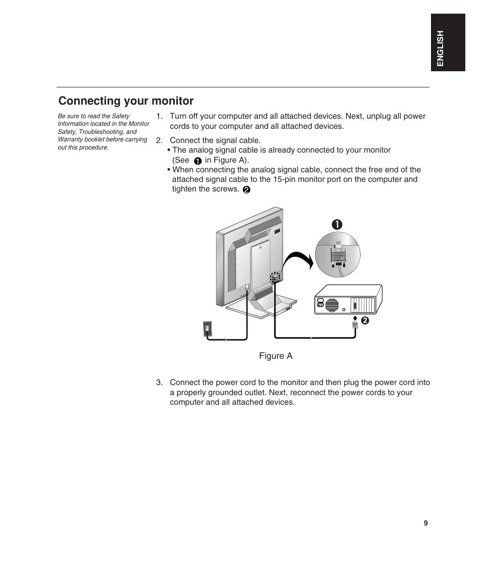 Connecting your monitor | Lenovo ThinkVision L190 User Manual | Page 11 / 32