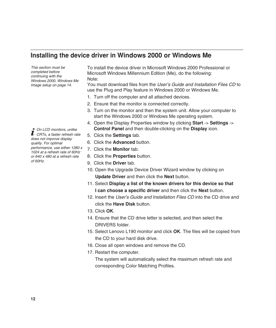 Lenovo ThinkVision L190 User Manual | Page 14 / 32