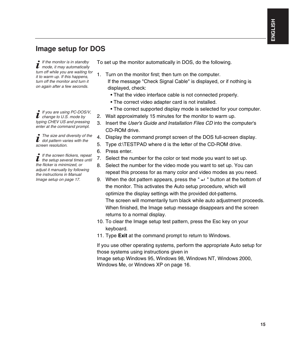 Image setup for dos | Lenovo ThinkVision L190 User Manual | Page 17 / 32