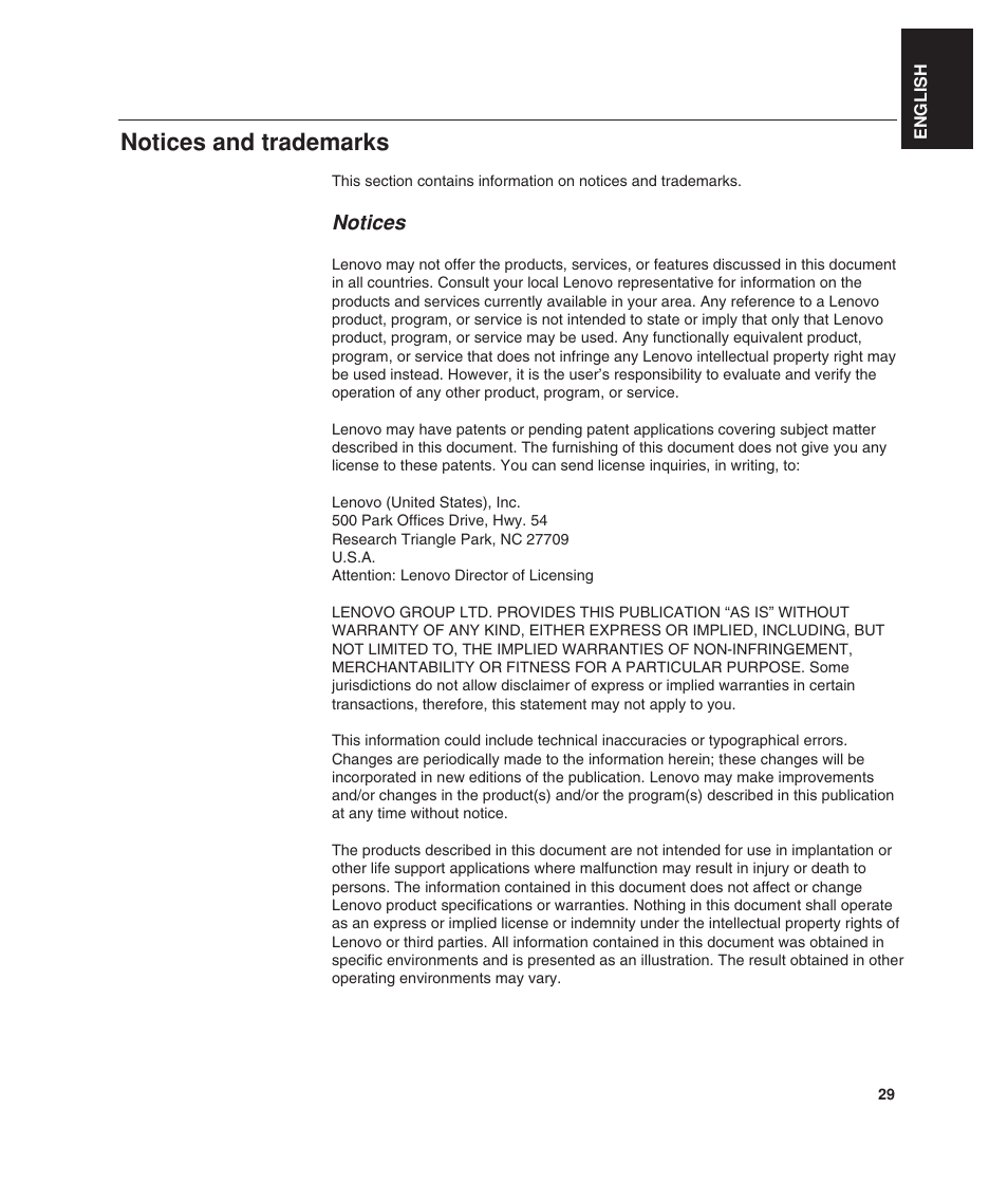 Notices and trademarks, Notices | Lenovo ThinkVision L190 User Manual | Page 31 / 32