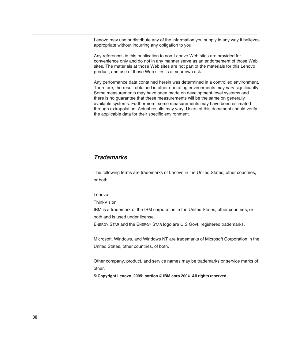 Trademarks | Lenovo ThinkVision L190 User Manual | Page 32 / 32