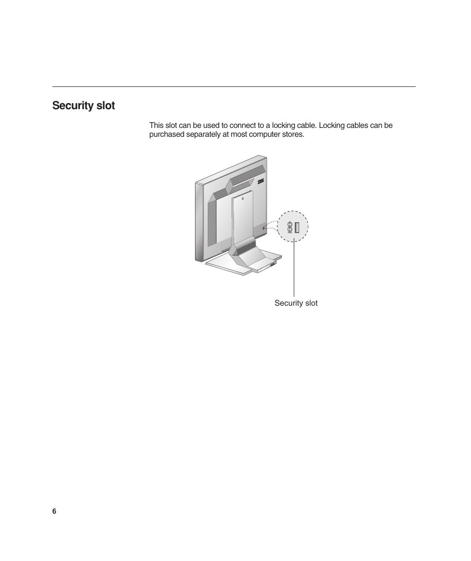 Security slot | Lenovo ThinkVision L190 User Manual | Page 8 / 32