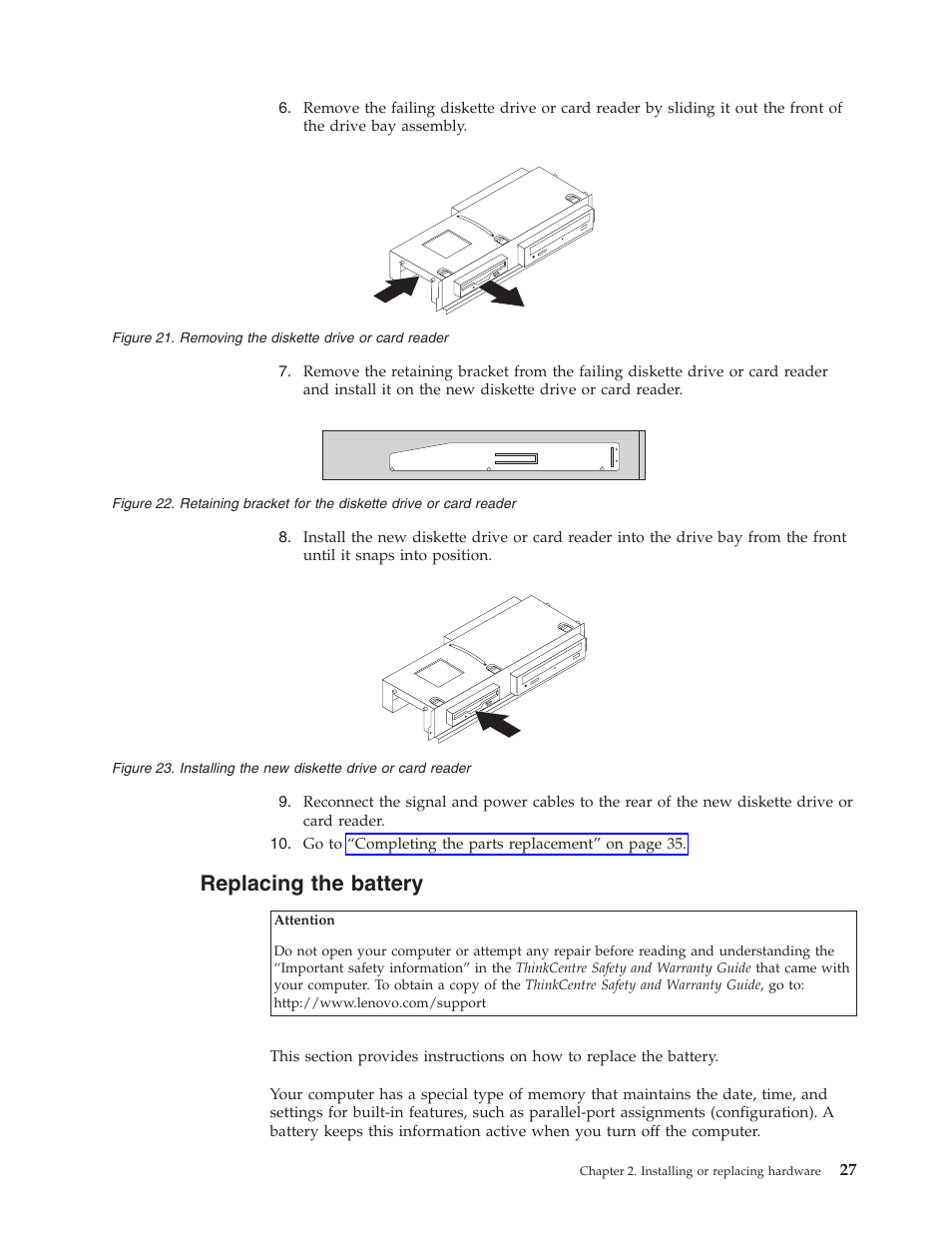 Replacing the battery | Lenovo 3658 User Manual | Page 35 / 82