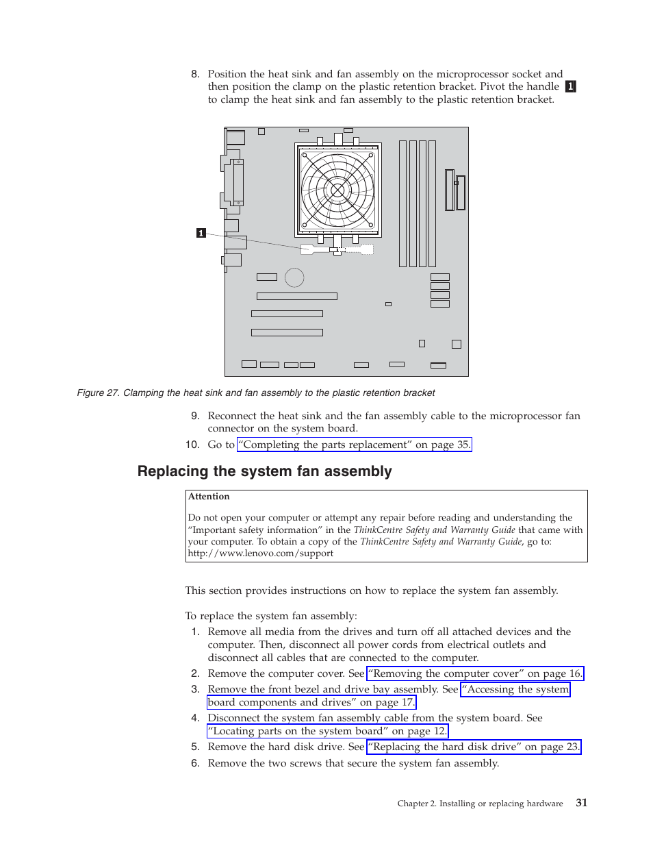 Replacing the system fan assembly | Lenovo 3658 User Manual | Page 39 / 82