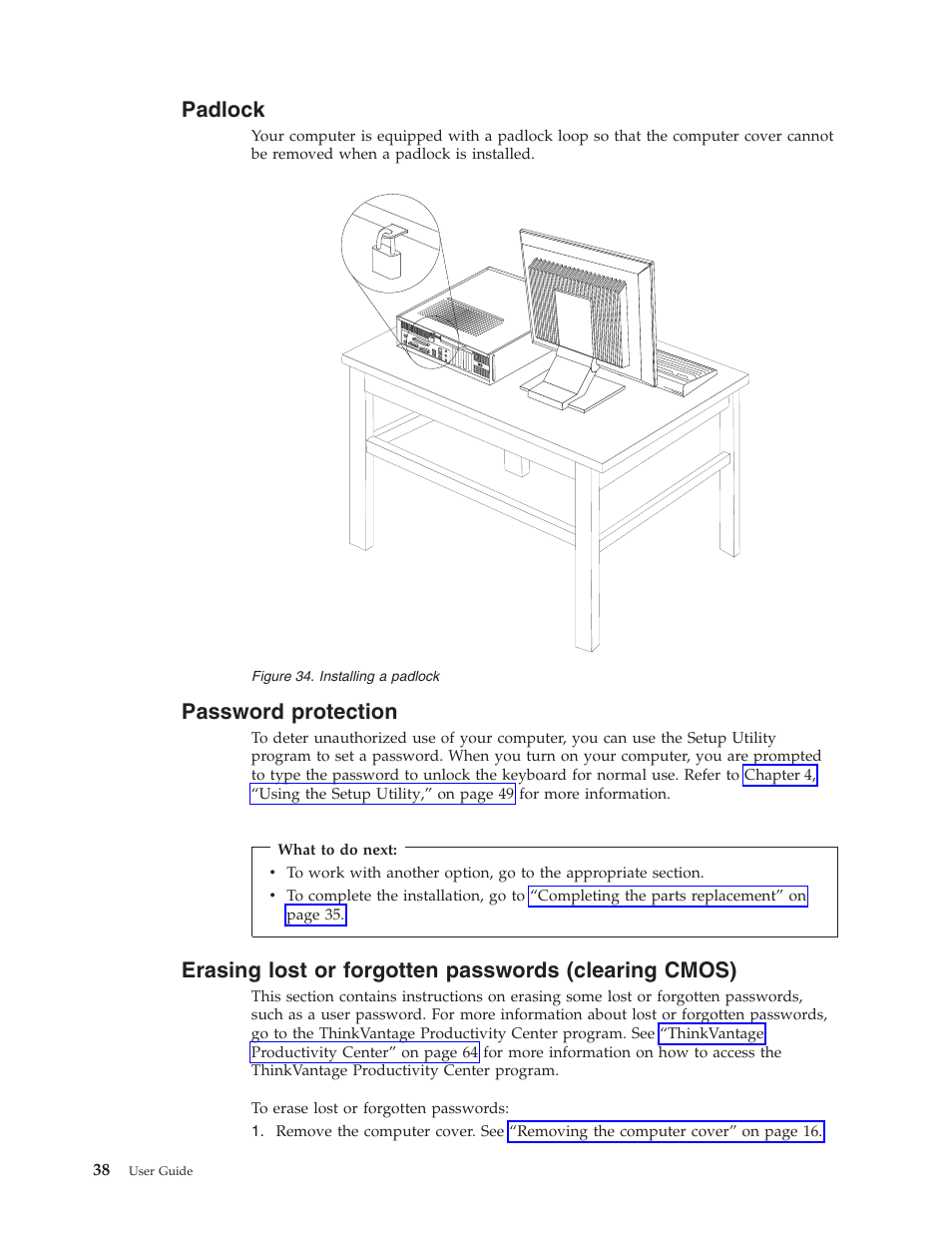 Padlock, Password protection | Lenovo 3658 User Manual | Page 46 / 82