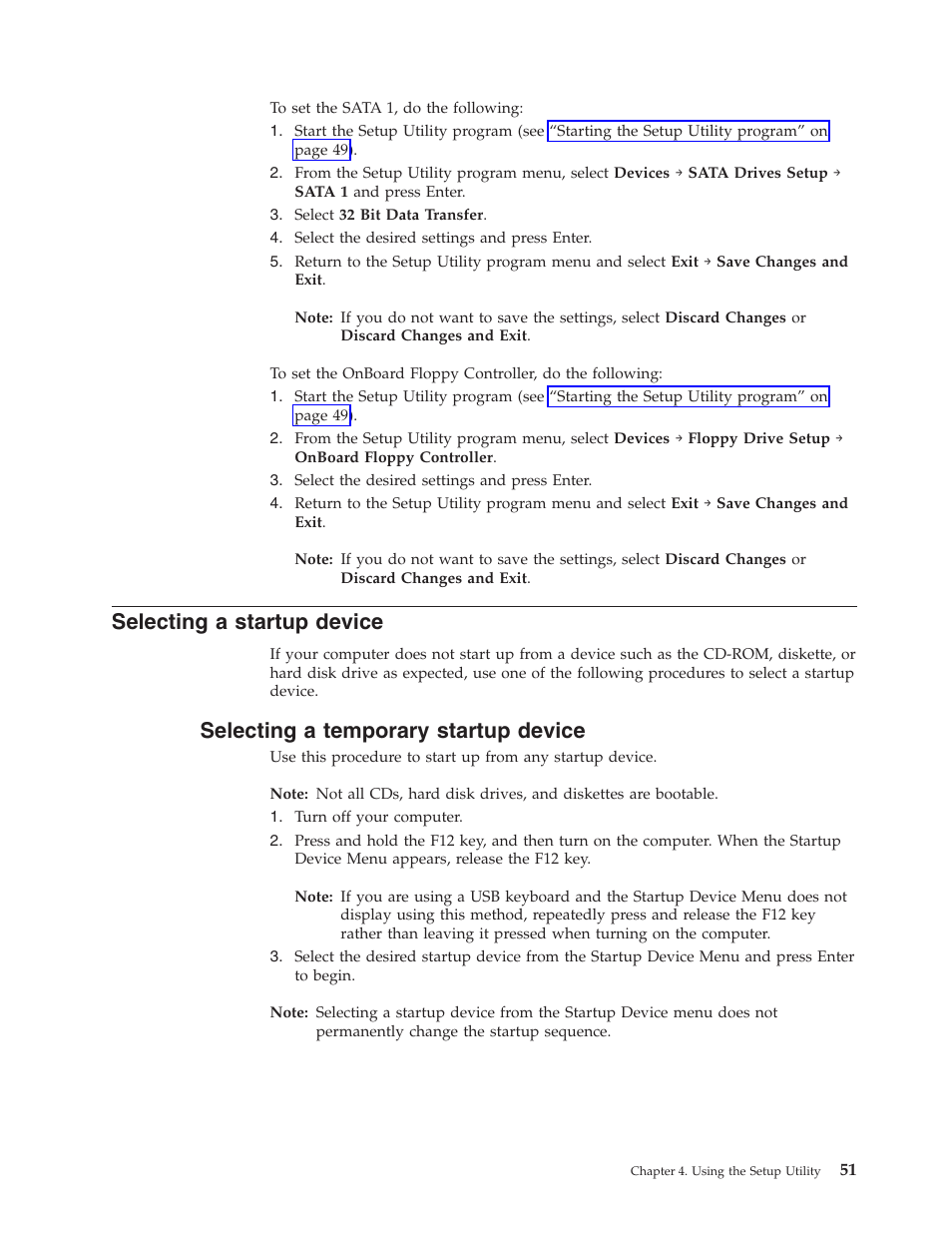 Selecting a startup device, Selecting a temporary startup device | Lenovo 3658 User Manual | Page 59 / 82